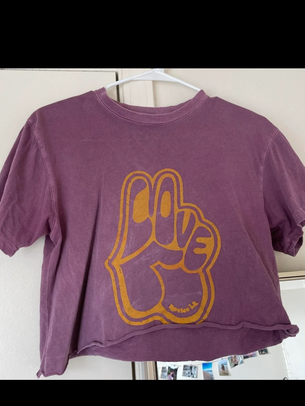 REVICE Purple Crop Top with Gold 'Love' Graphic